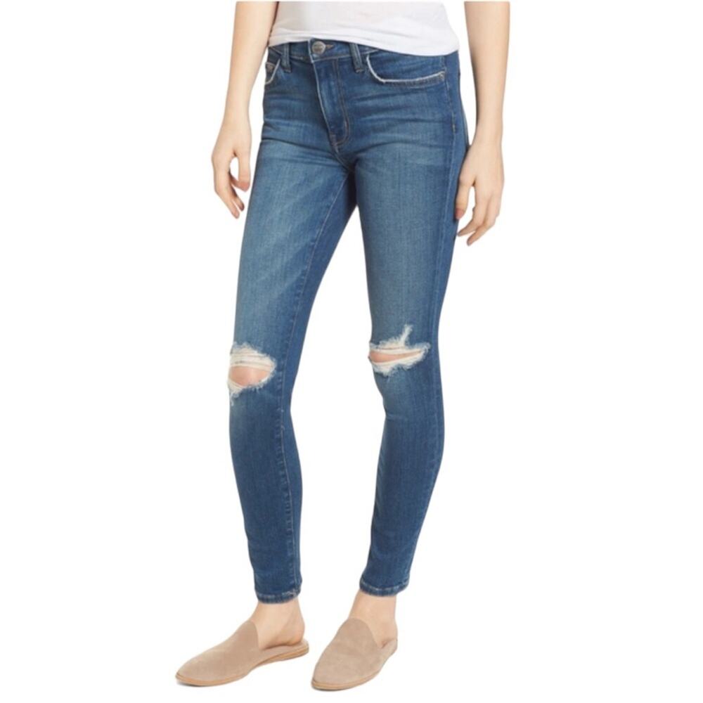 Current Elliot High Waist Ankle Skinny Jeans in Joey Dark Destroy - Size 28